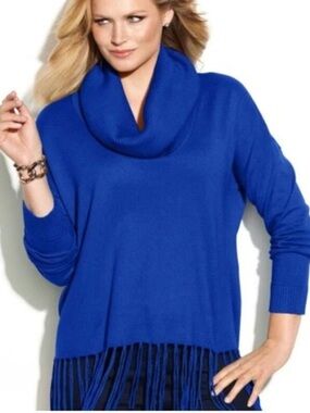 Michael Kors Royal Blue Cowl Neck Fringe Sweater Medium